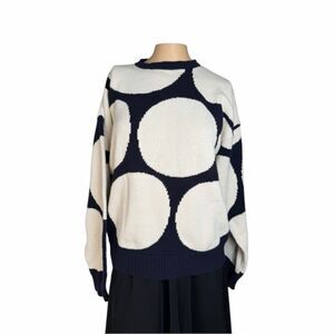 Perry Ellis 100% Cotton Navy Cream Polka Dot Sweater Size M